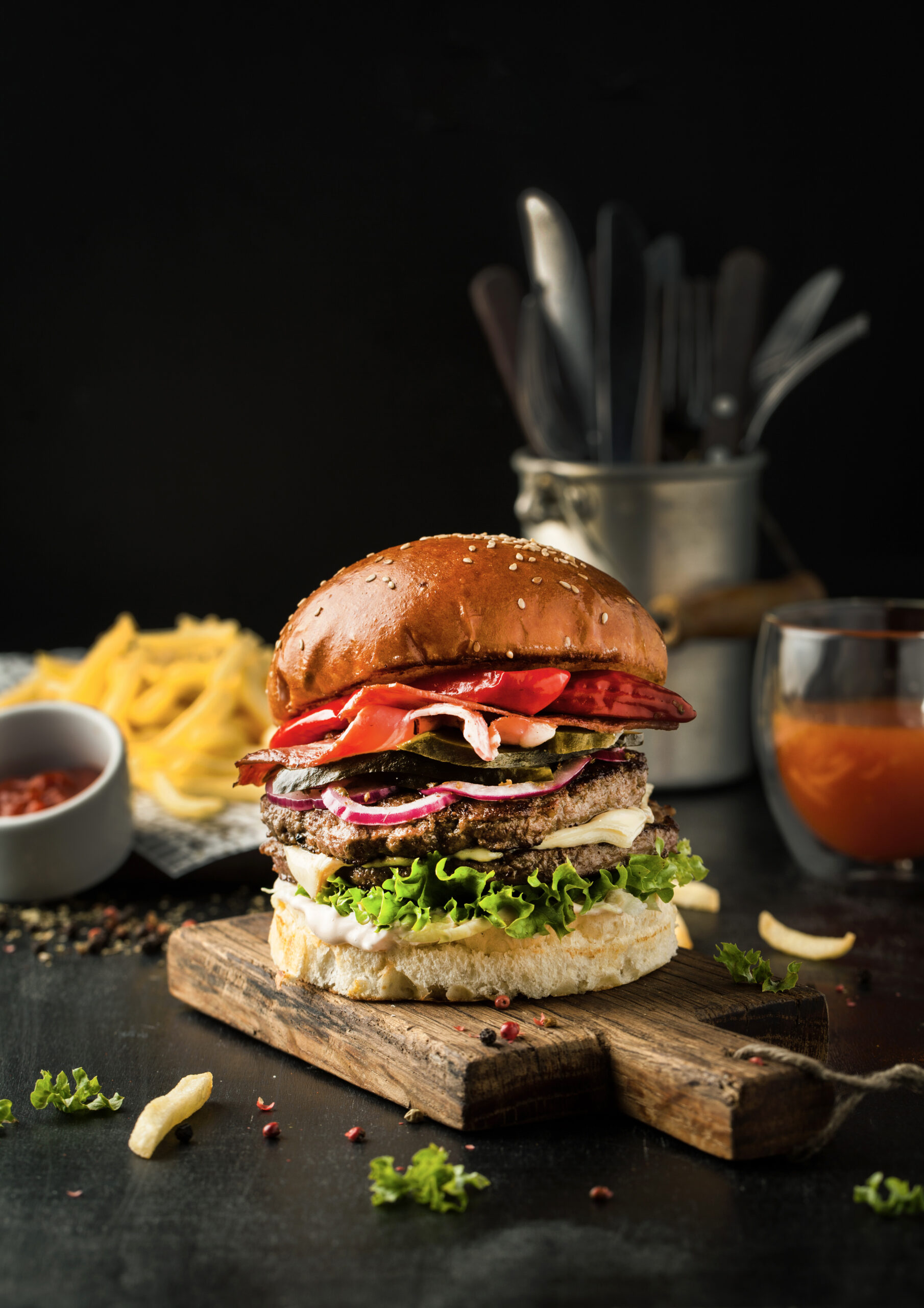 Delicious burger and french fries